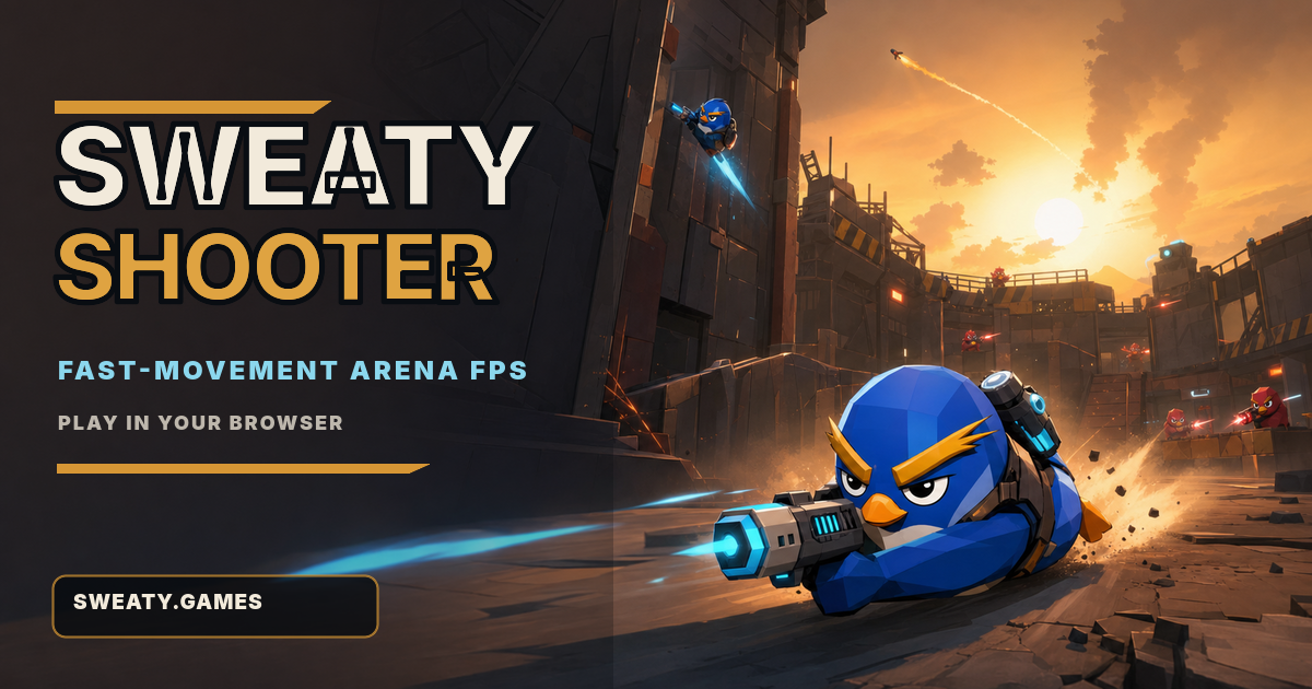A blue penguin belly-slides through a desert-and-steel arena while another wall-runs above.